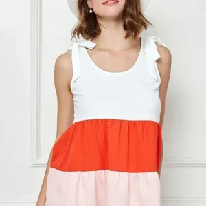 Lime 'N' Chili Color Block Sleeveless Tie Shoulder Babydoll Top