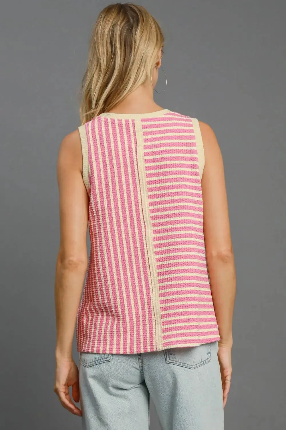 Umgee Round Neck Texture Striped Tank - Image 2