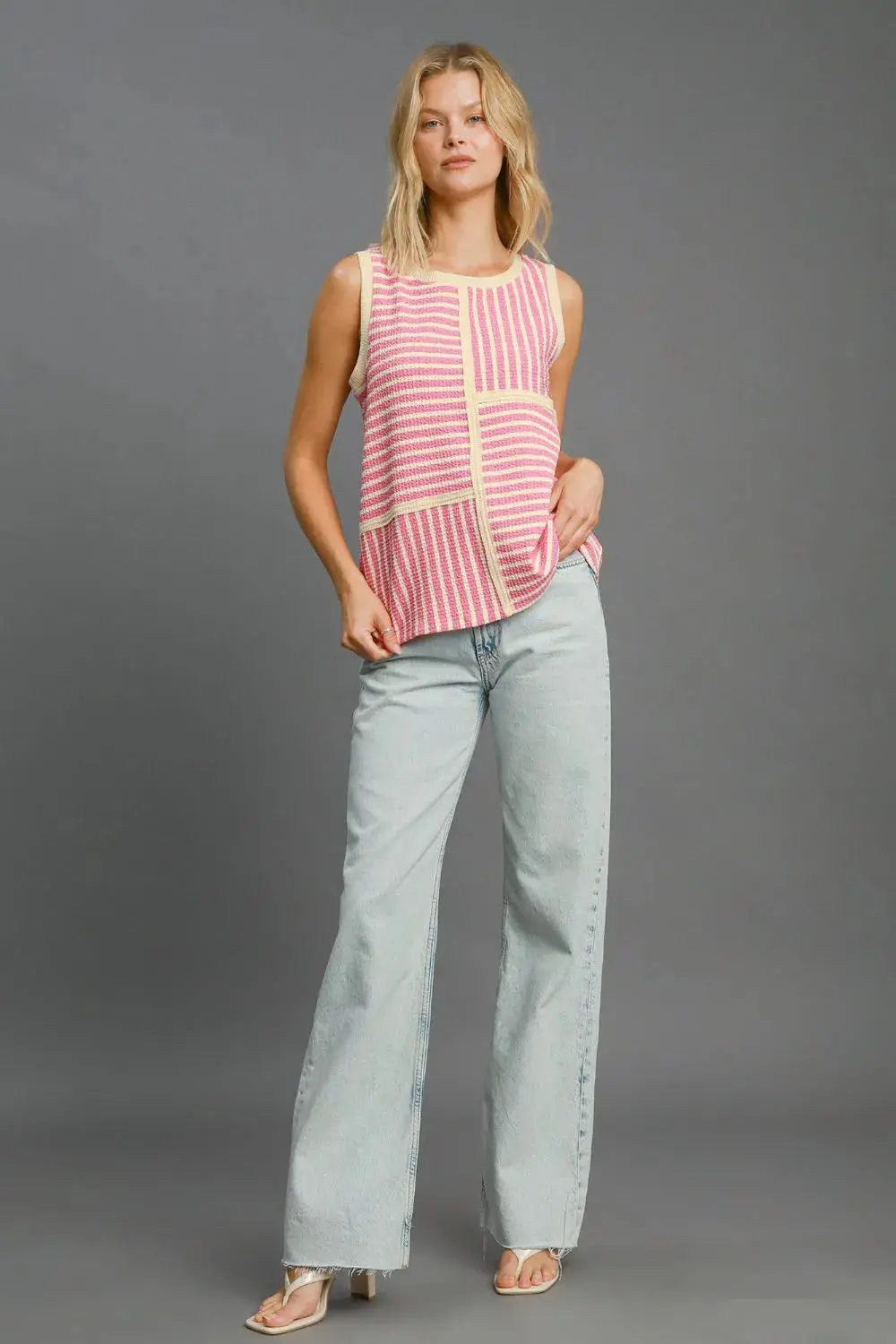 Umgee Round Neck Texture Striped Tank - Image 4