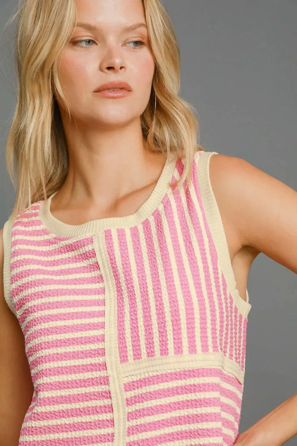 Umgee Round Neck Texture Striped Tank - Image 6