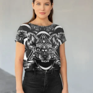 SPHYNX PATTERN BW All-Over Print Crop Tee